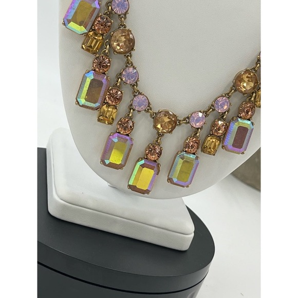 J. Crew Pink Opalescent Opaque and Shiny Rhinestone‎ Mauve Ribbon Tie Necklace - Picture 11 of 12